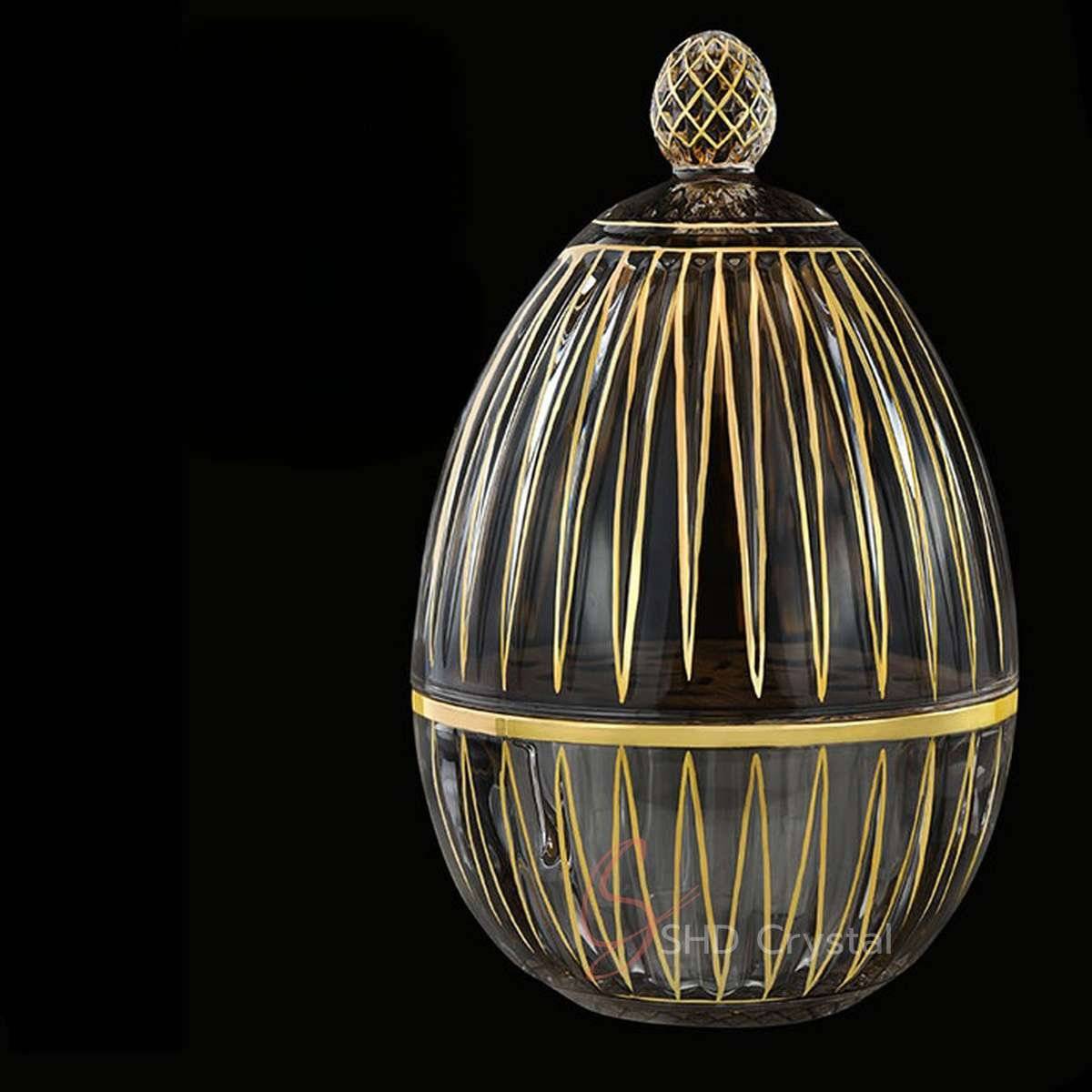 Serveware 55–Luxury Gold-Plated Crystal Glass Egg-Shaped Cutlery Storage Dome–Swallowtail