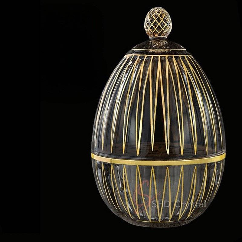 Serveware 55–Luxury Gold-Plated Crystal Glass Egg-Shaped Cutlery Storage Dome–Swallowtail