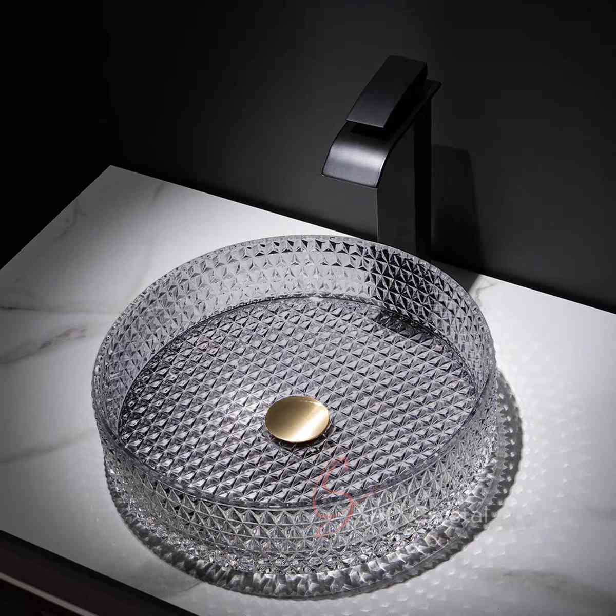 Smoky Diamond Round Crystal Washbasin