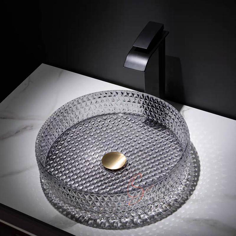 Smoky Diamond Round Crystal Washbasin