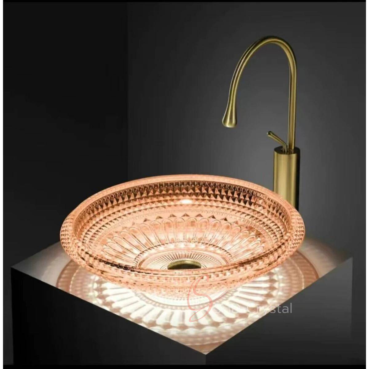 Orange Saucer-Shaped Faceted Crystal Washbasin