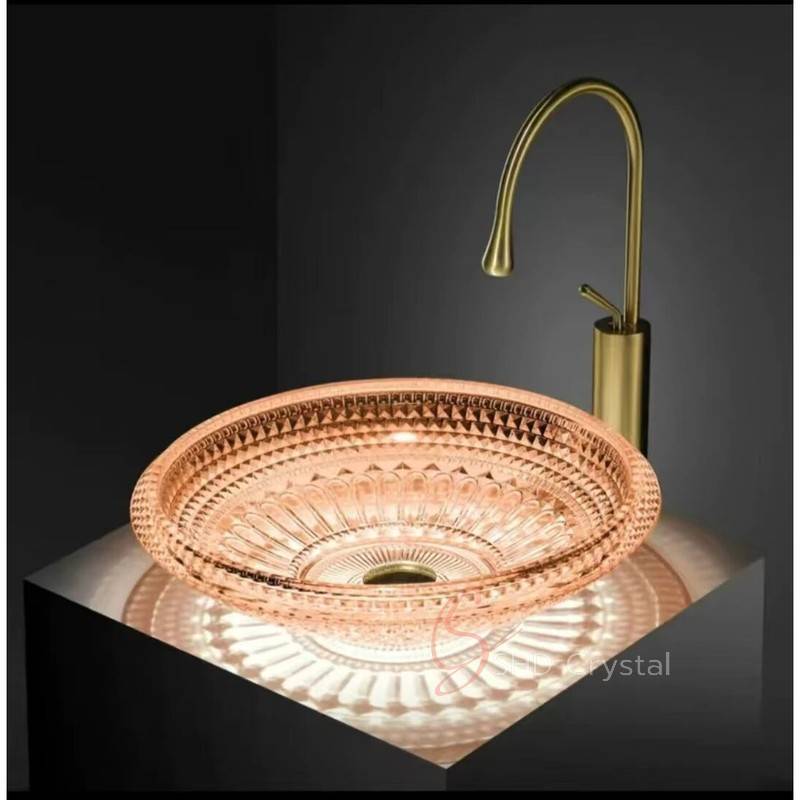 Orange Saucer-Shaped Faceted Crystal Washbasin