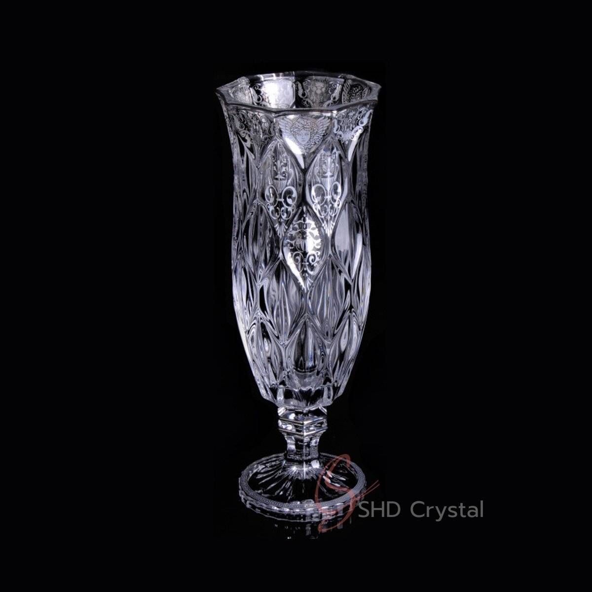 Medusa Emblem Pedestal Engraved Crystal Vase