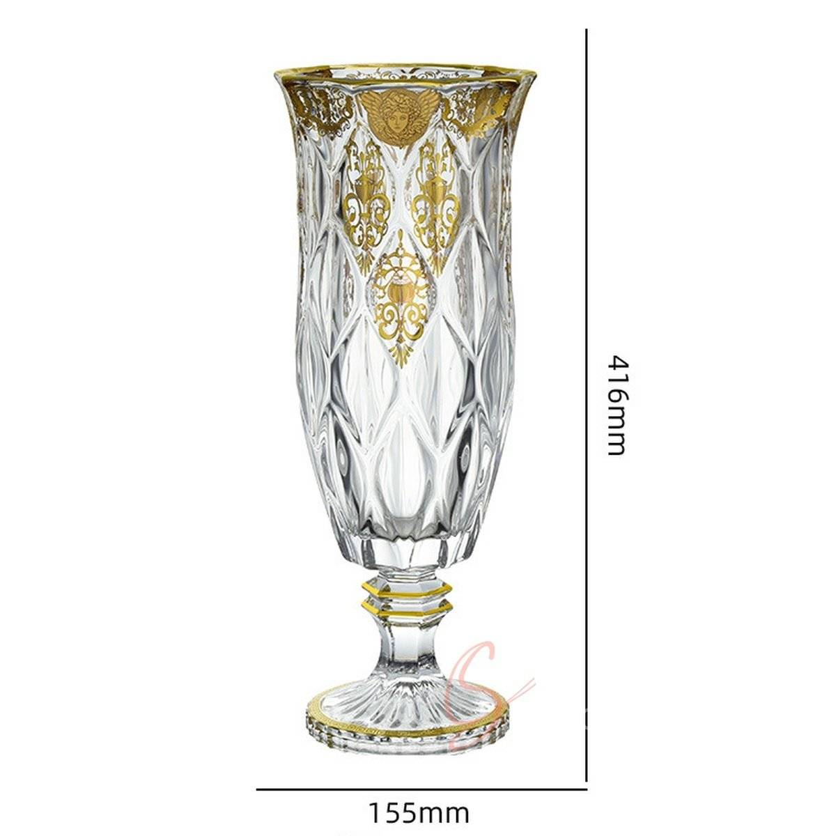 Medusa Emblem Pedestal Engraved Crystal Vase