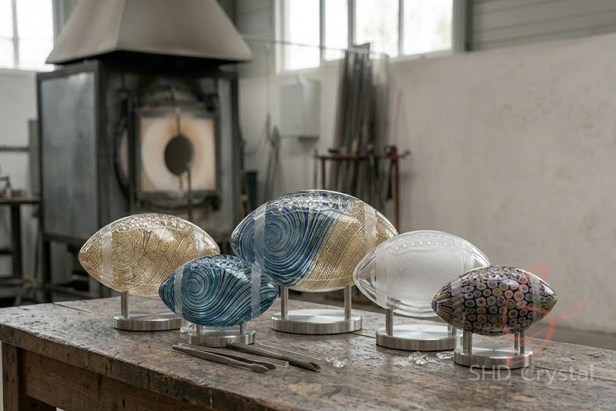 bespoke crystal glass american football