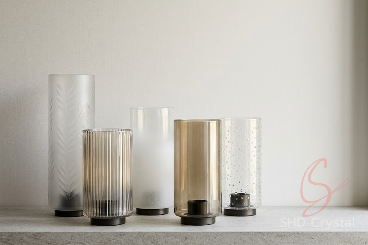 bespoke cylindrical glass lampshades