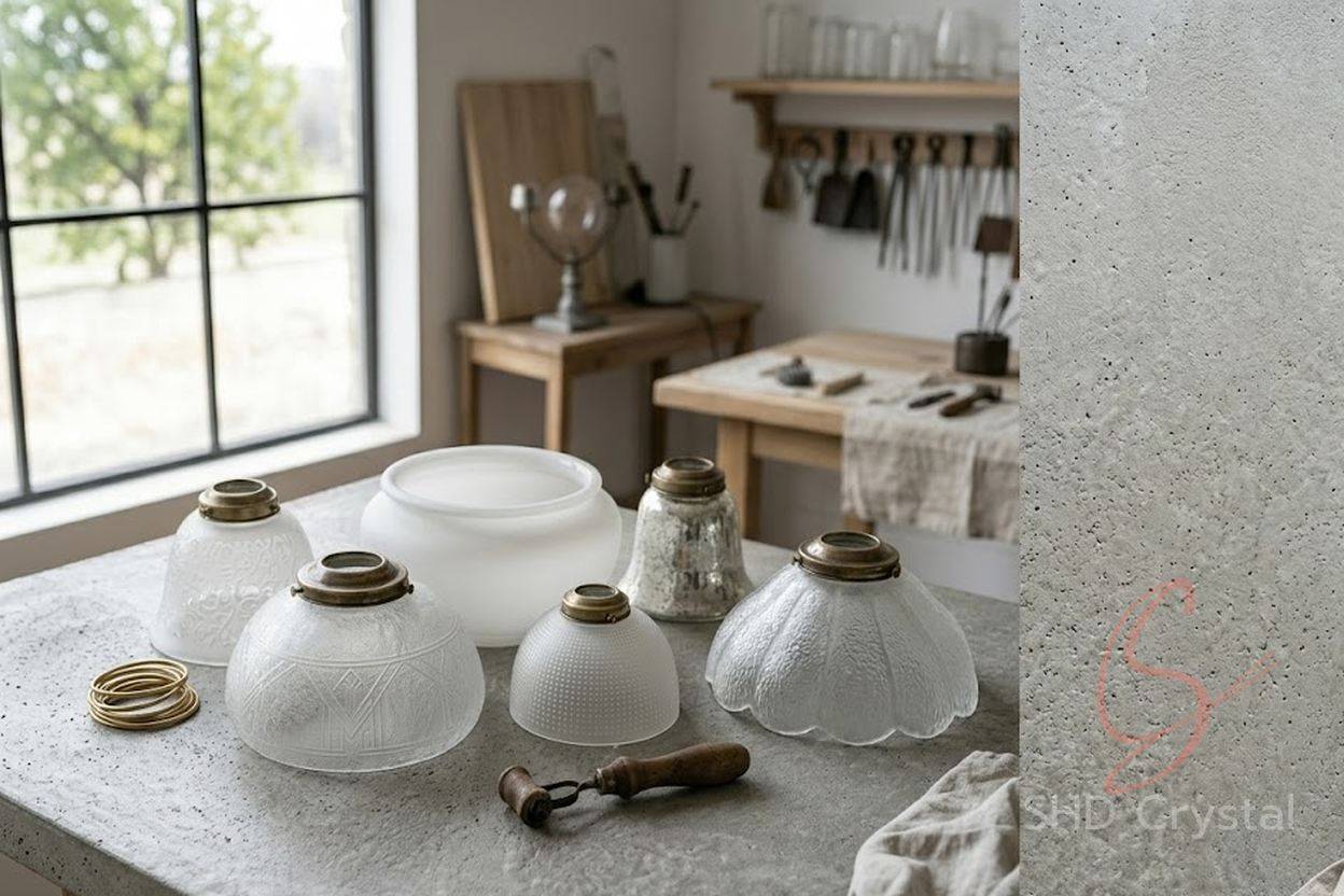 bespoke vintage frosted glass lamp shades