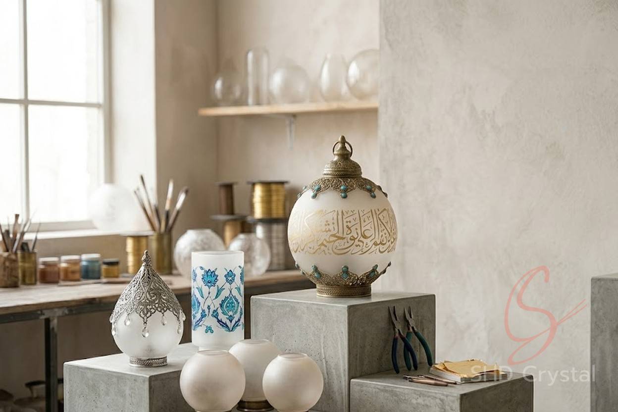 bespoke vintage frosted glass lampshades