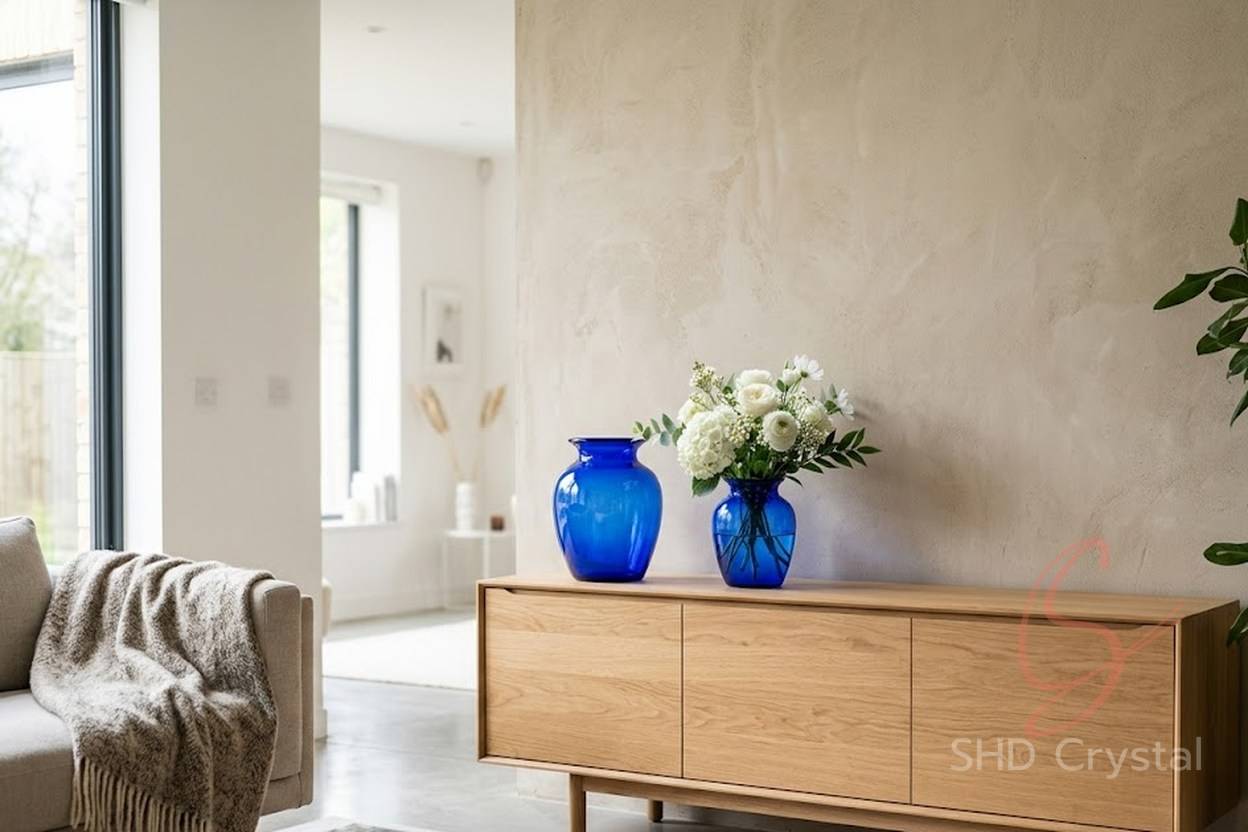 blue glass flower vase