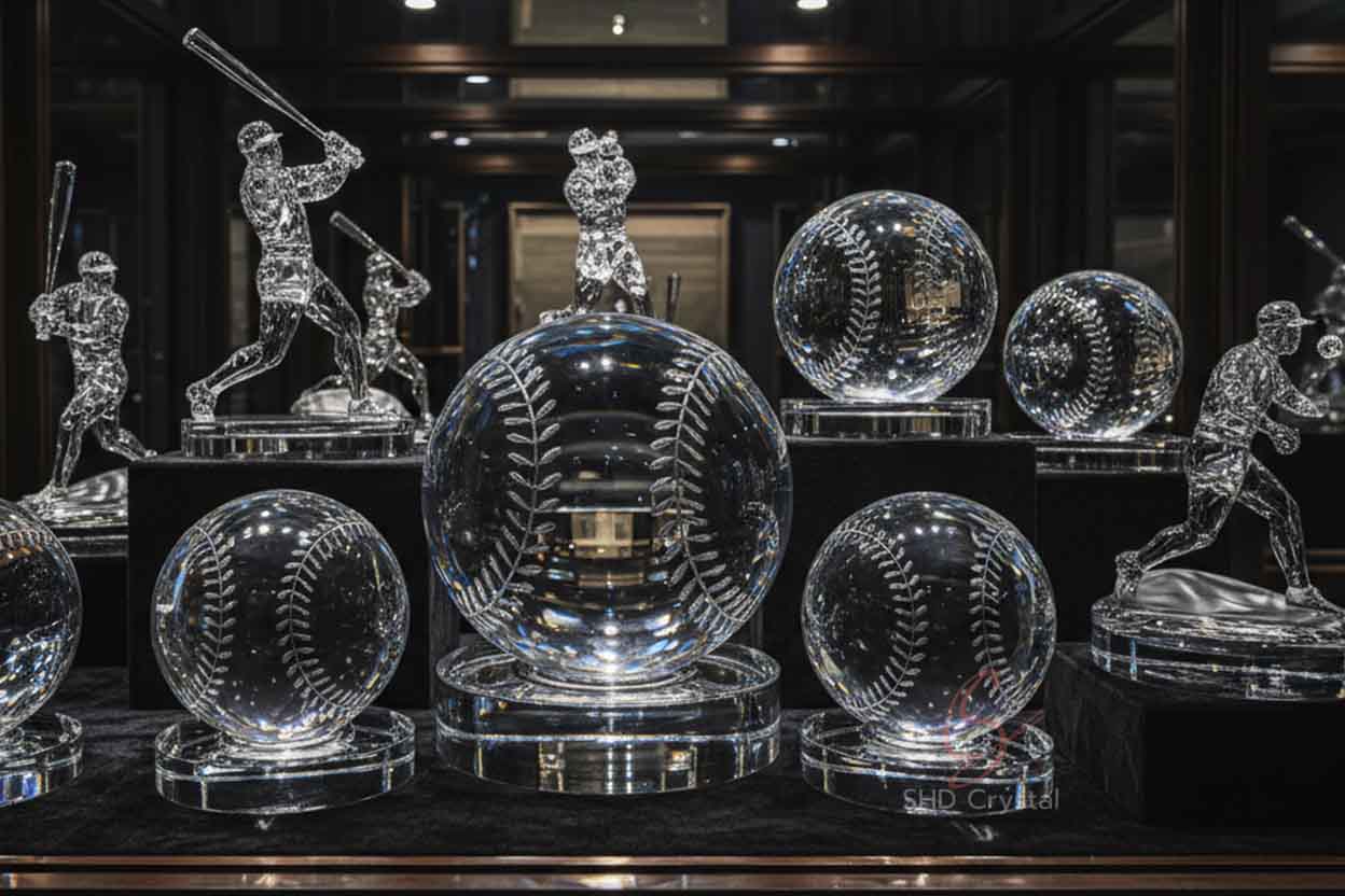 custom crystal glass baseball sculpture