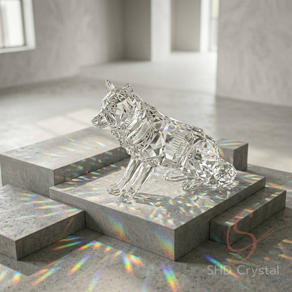 custom crystal glass wolf