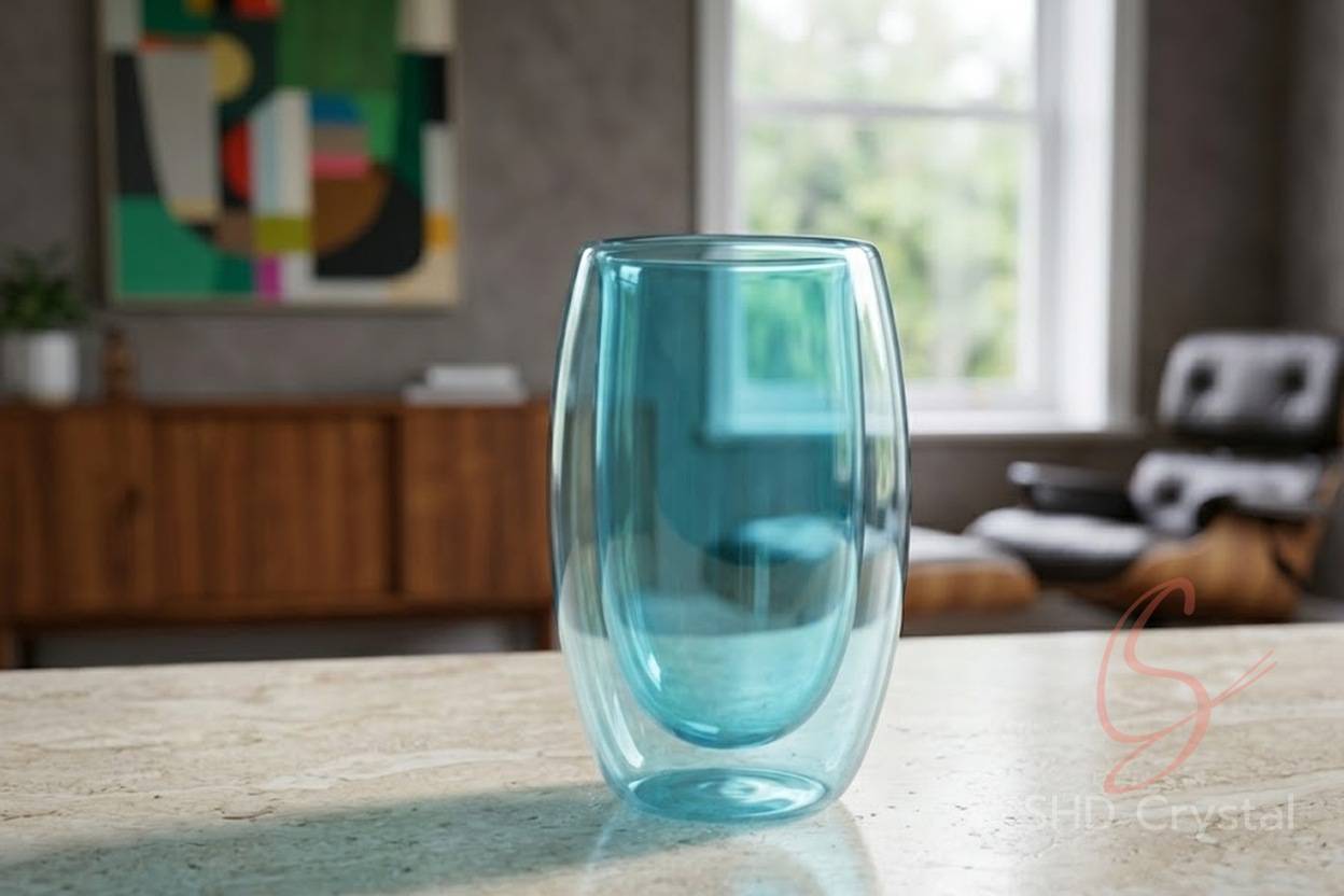 custom cyan glass vase