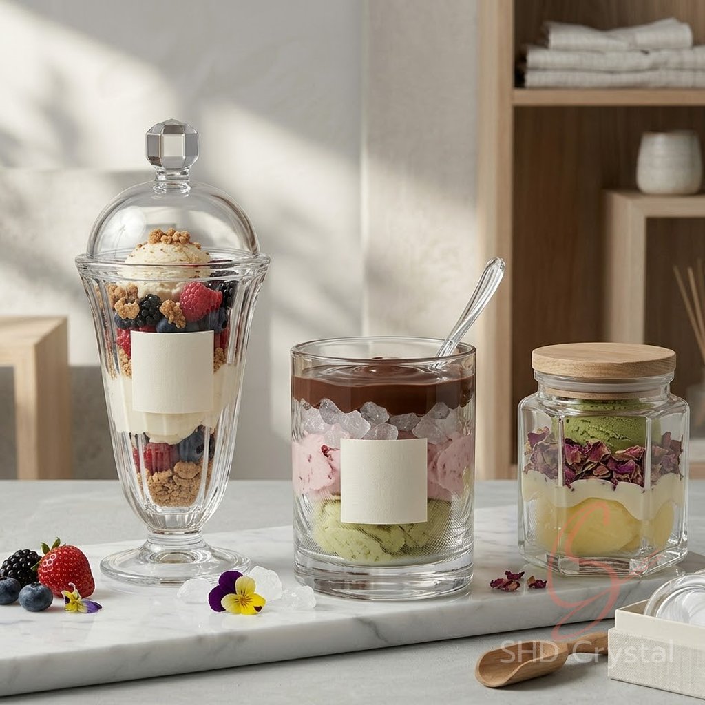 custom glass ice cream cups manufacturer