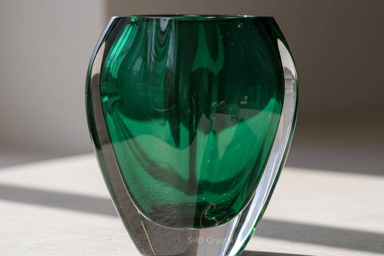 custom green crystal vase