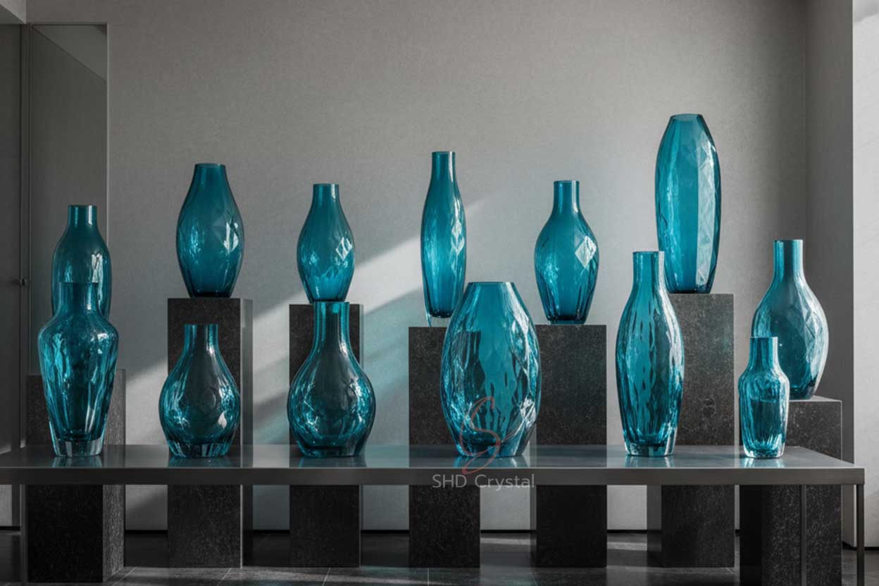 cyan crystal vase