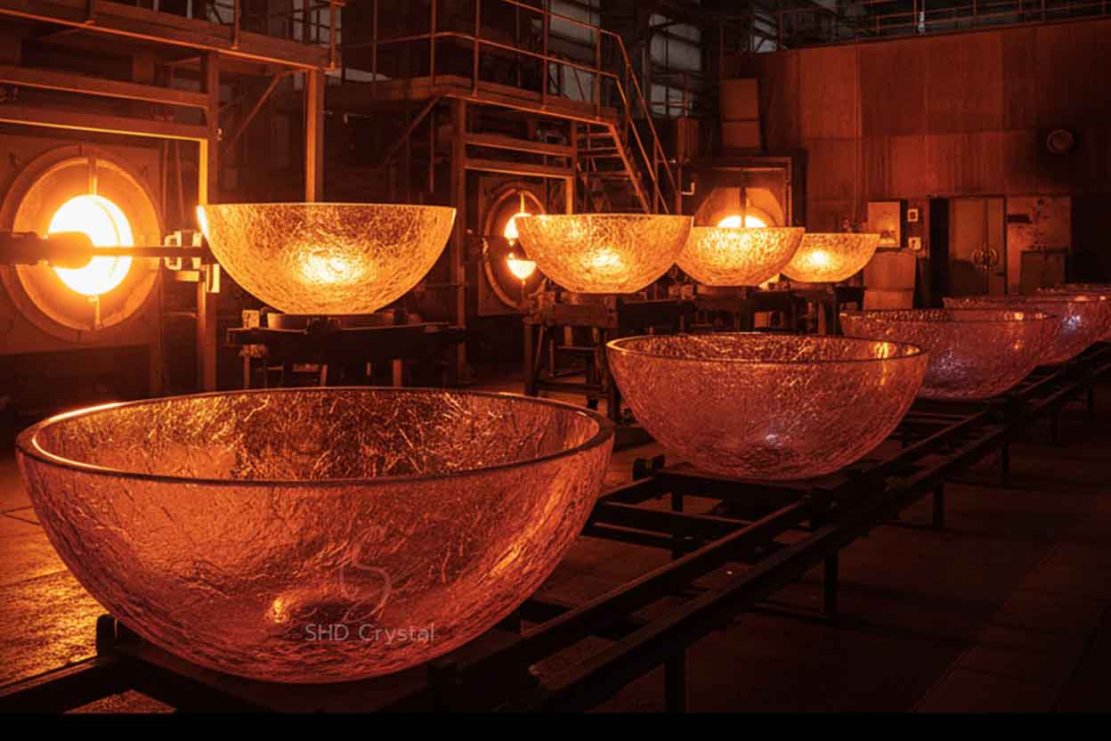 glass wash basins processing