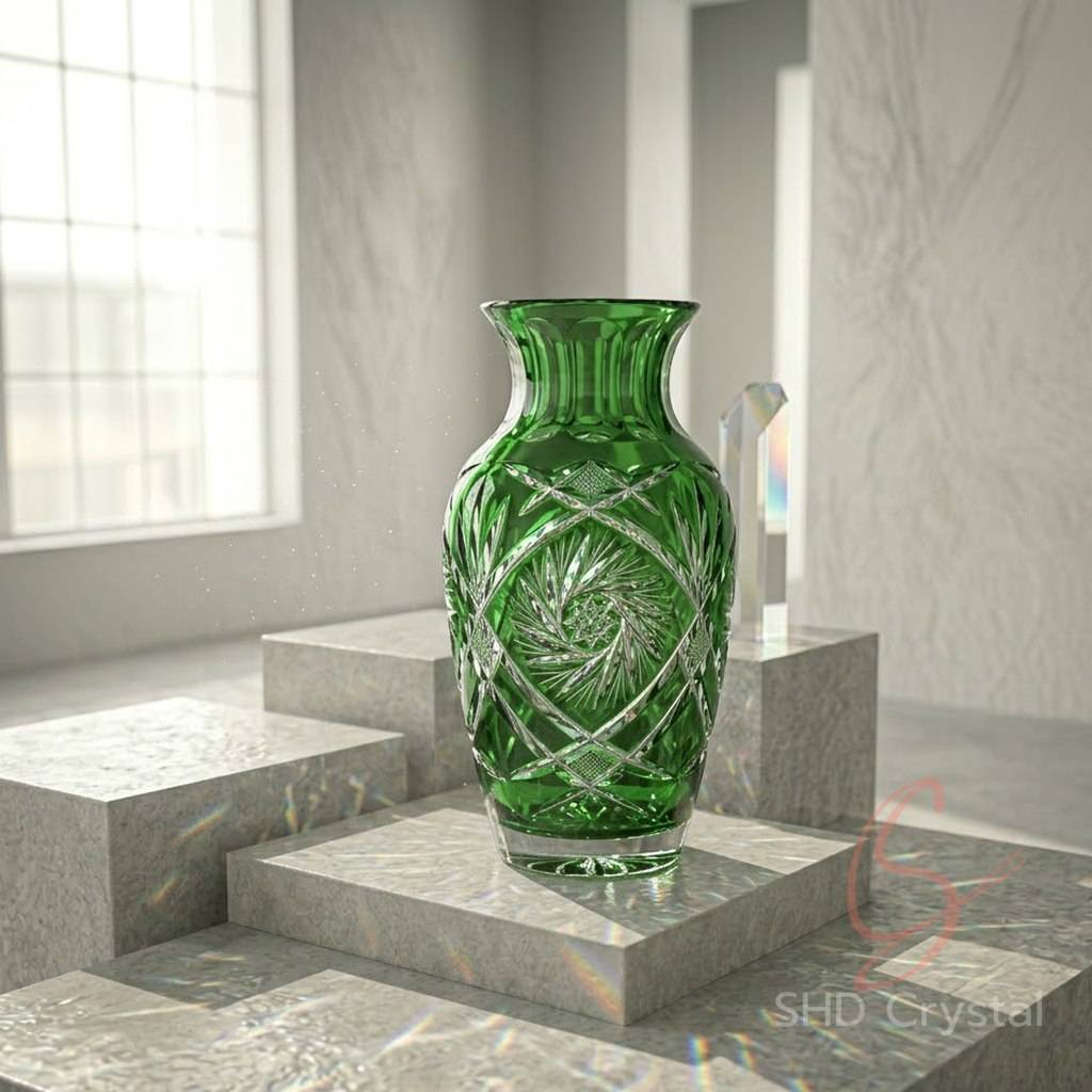 green crystal vase factory