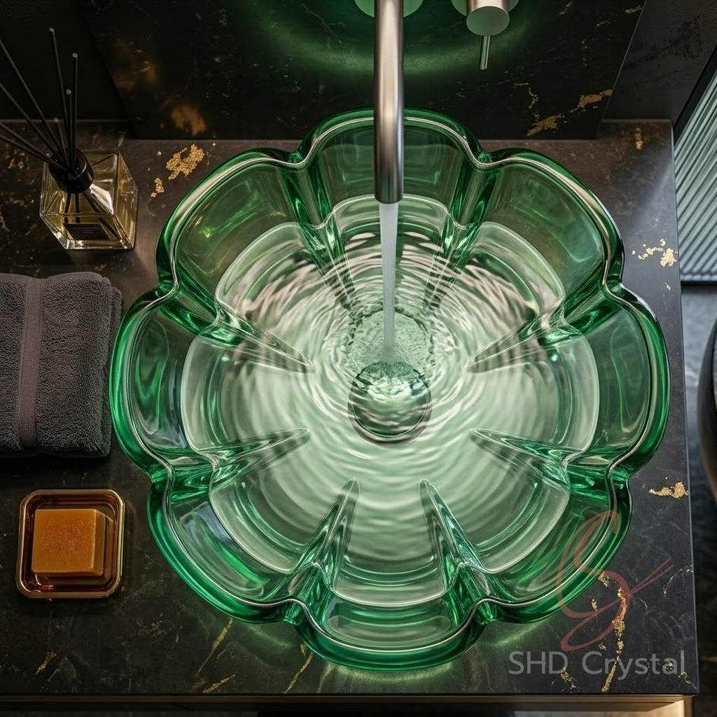 green glass washbasins