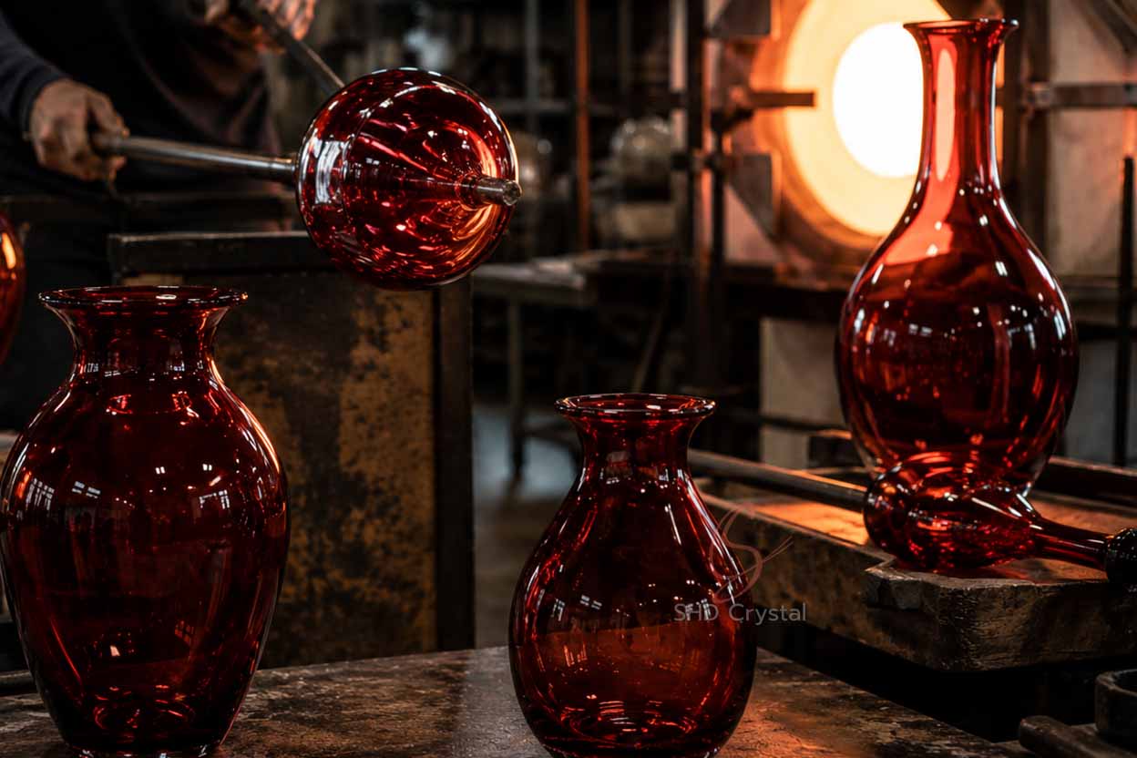 hand blown red crystal vase OEM