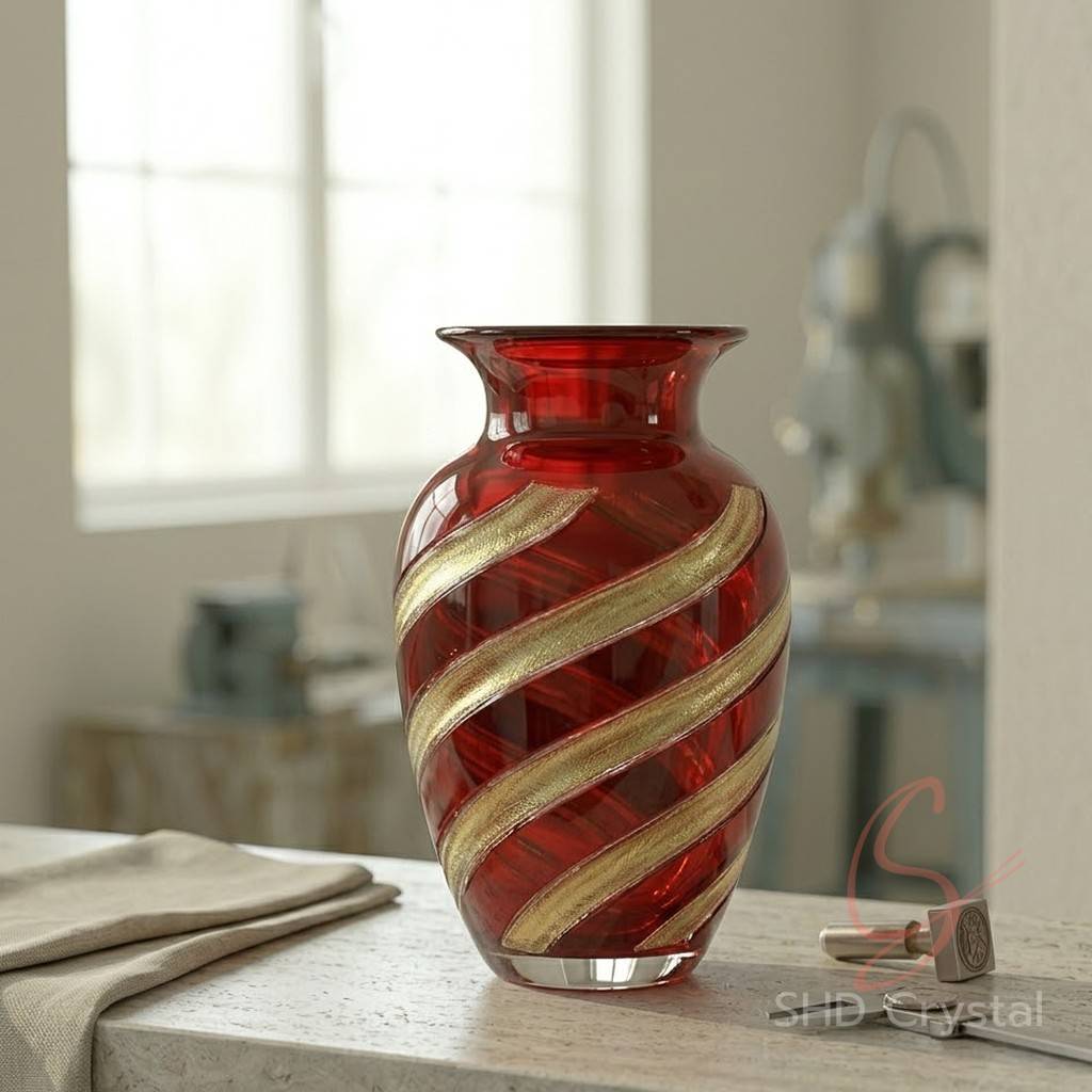 red glass vase factory