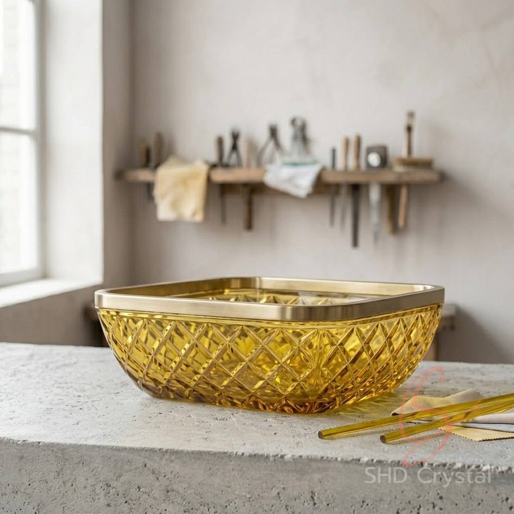 yellow glass washbasins