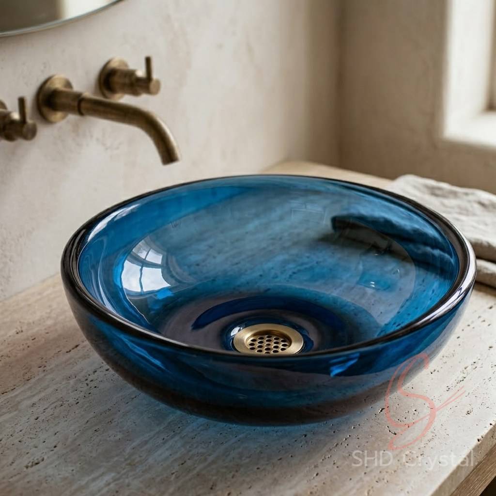 blue glass washbasins