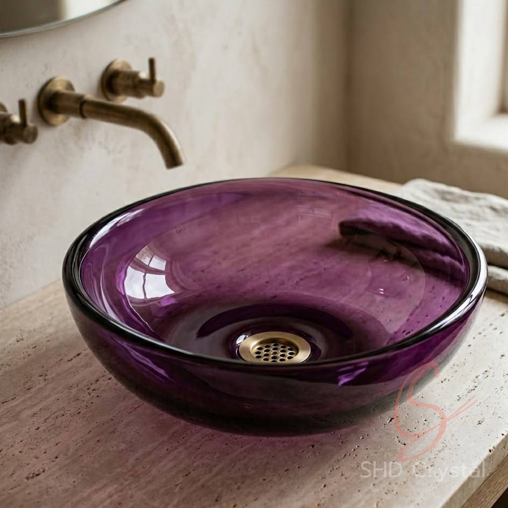 purple glass washbasins