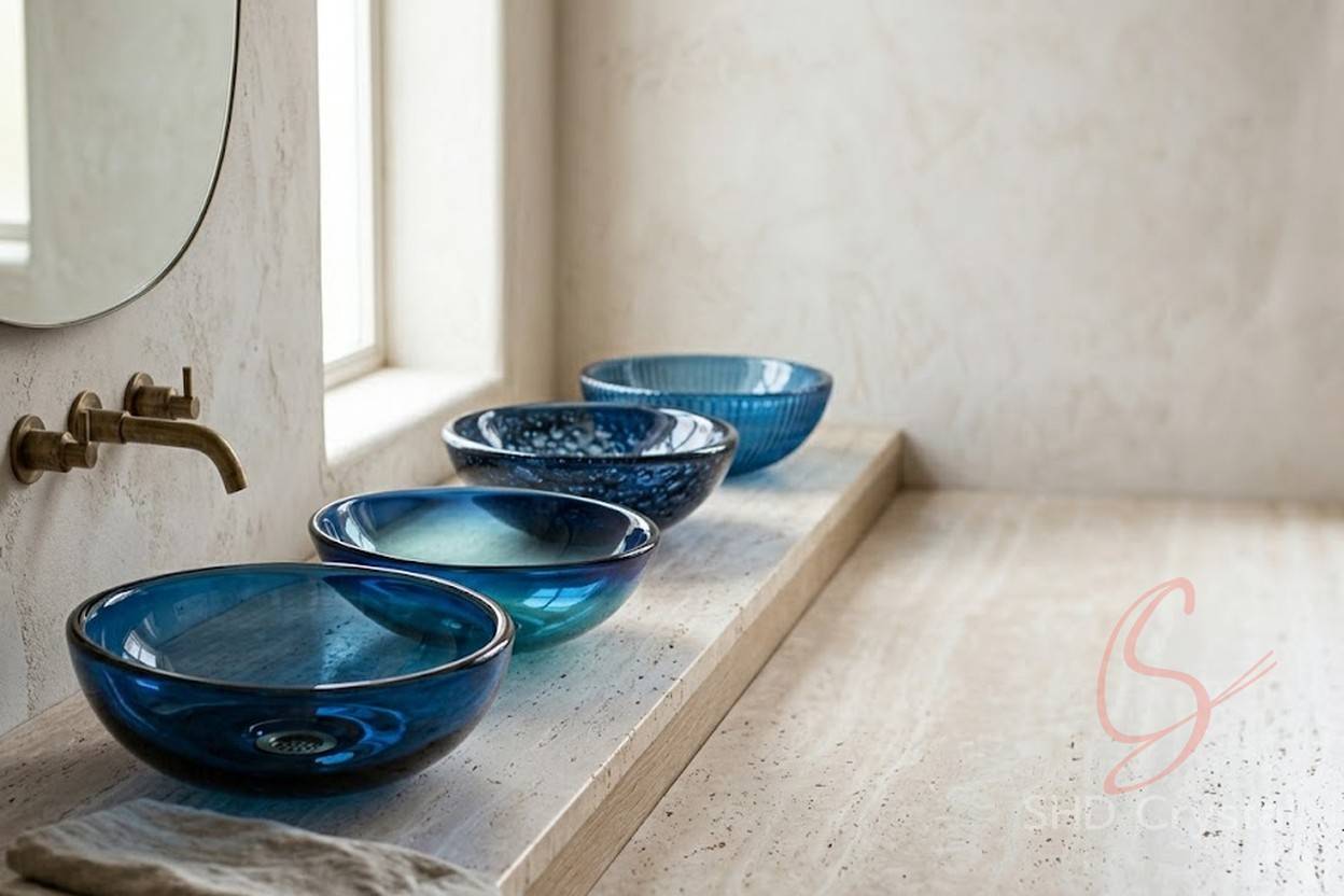 wholesale blue glass washbasins