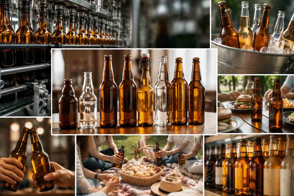 amber glass beer bottles