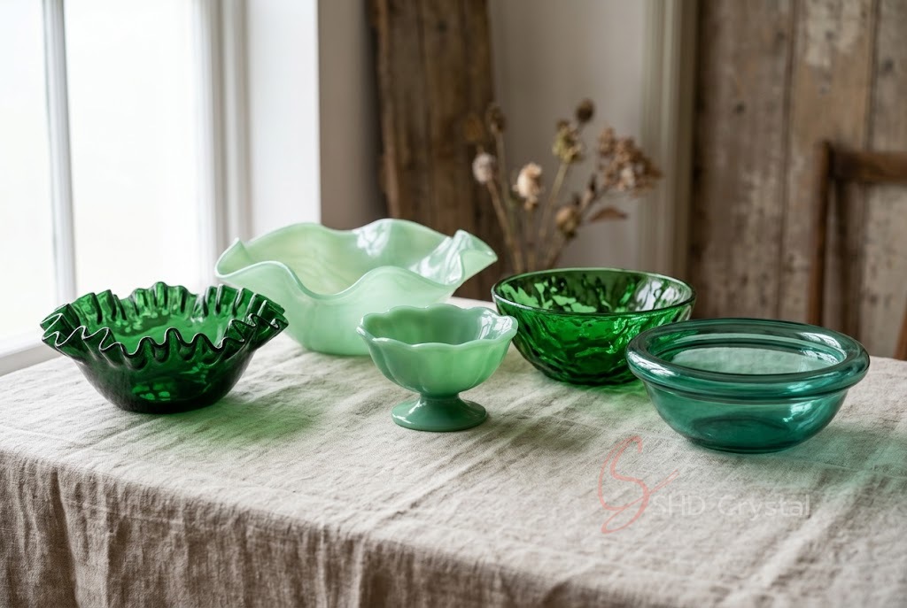 green glass serveware