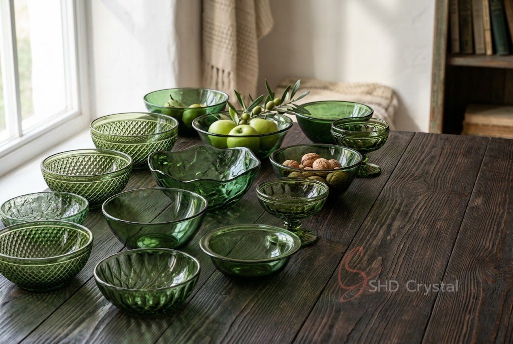 green glass serveware