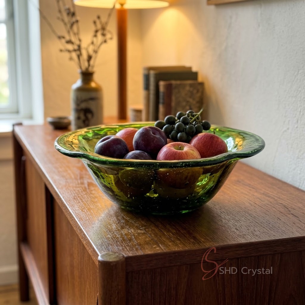 vintage green glass fruit bowl OEM