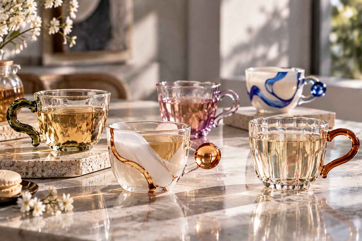 artistic glass tea cups