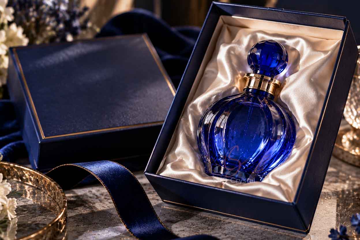 cobalt blue blown perfume bottle