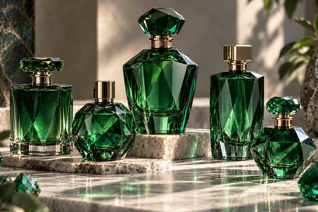faceted emerald perfume bottles