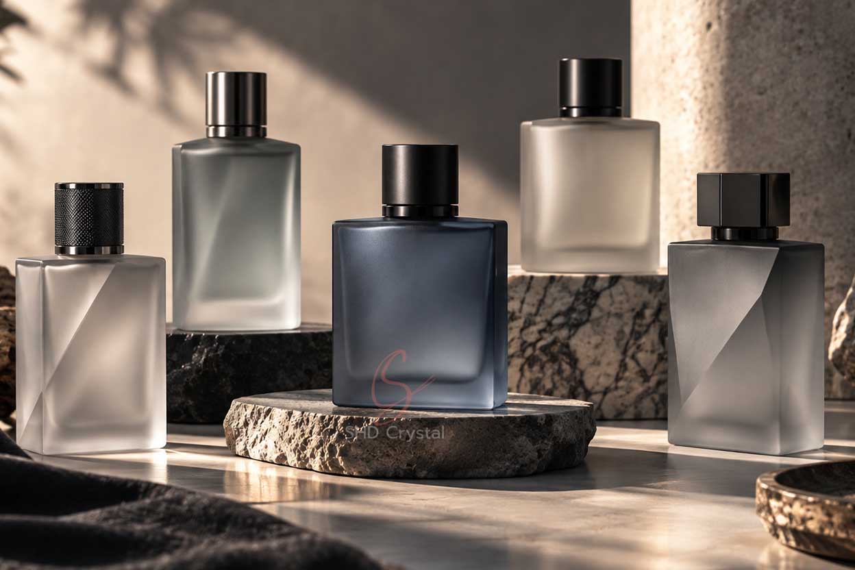 frosted glass men's fragrance bottle