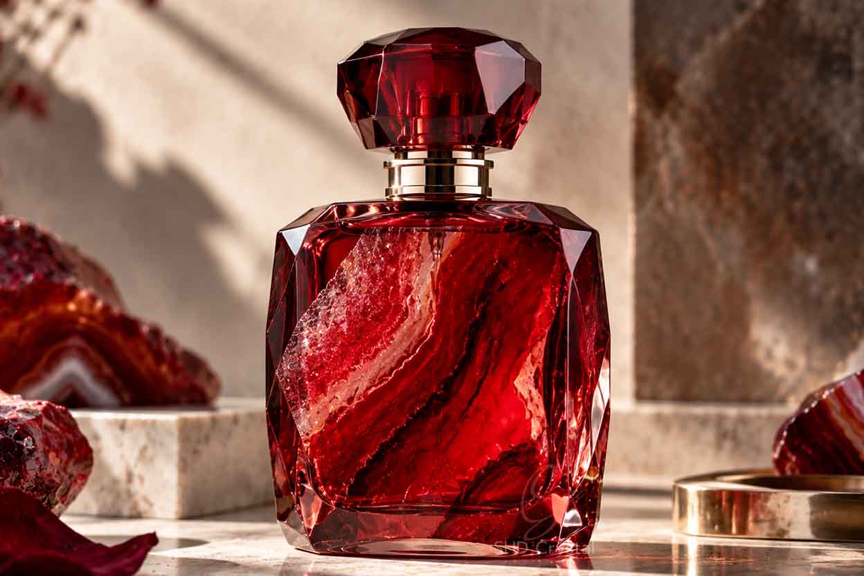 ruby red perfume bottle