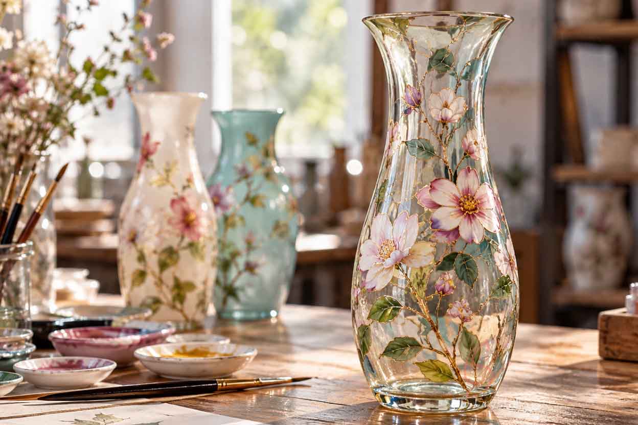 enamel flowers and glass