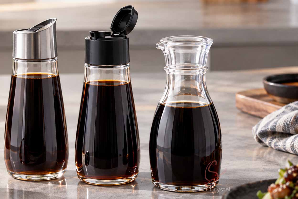 glass soy sauce bottle with lid