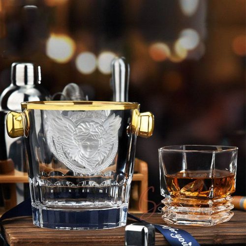 Medusa Relief Crystal Ice Bucket with Gold Rim