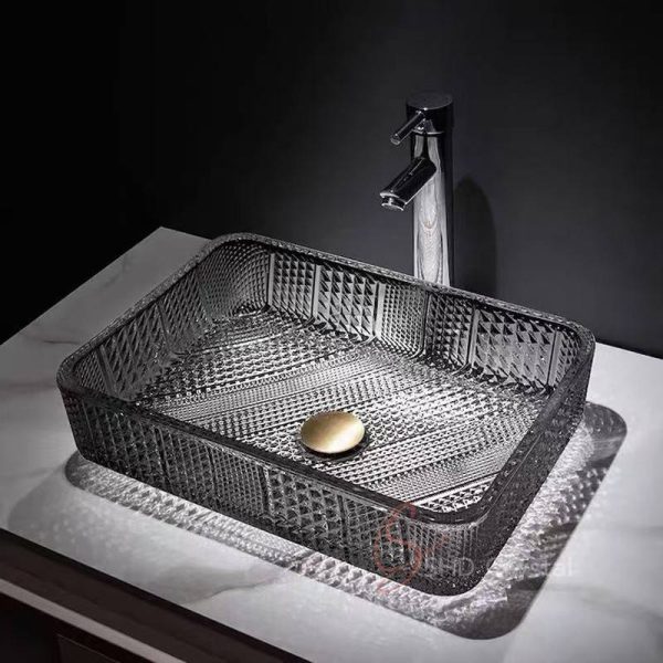 Modern European-Style Square Diamond Crystal Glass Washbasin