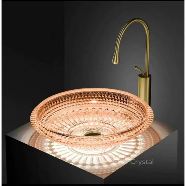 Modern European Wide-Mouth Funnel Diamond Crystal Glass Washbasin-Orange