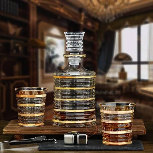 Retro Gold-Rimmed Whiskey Barware Set