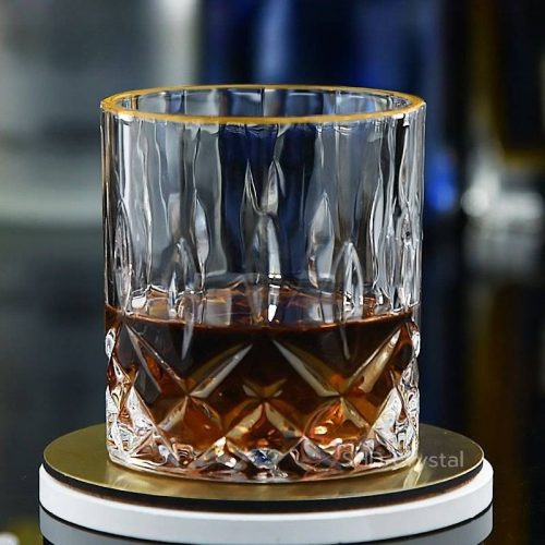 Refined Rim Gilded Cut Crystal Glass Whiskey Tumbler