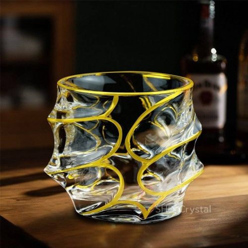 Sculpted Wave Gilded Pattern Crystal Glass Whiskey Tumbler