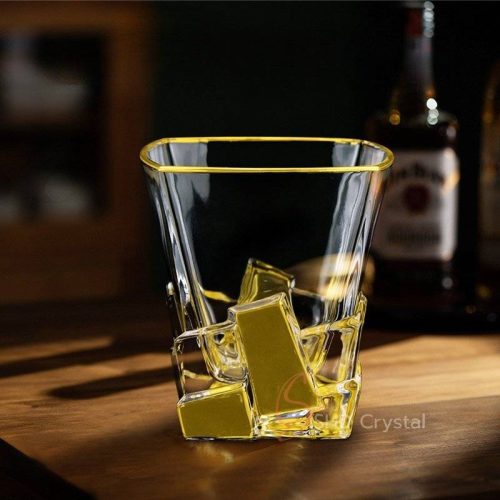 Block Accent Gilded Crystal Glass Whiskey Tumbler