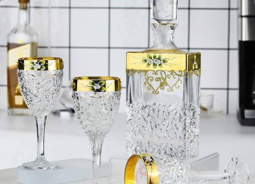 Enamel Flower Gilded Crystal Liquor Set