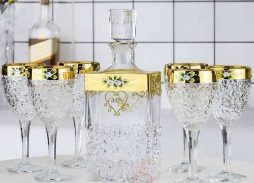 Enamel Flower Gilded Crystal Liquor Set