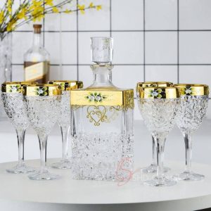 Enamel Flower Gilded Crystal Liquor Set