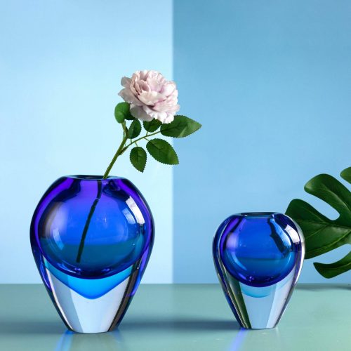 D160*H200mm Clear Blue Crystal Oval Flower Vase - Large